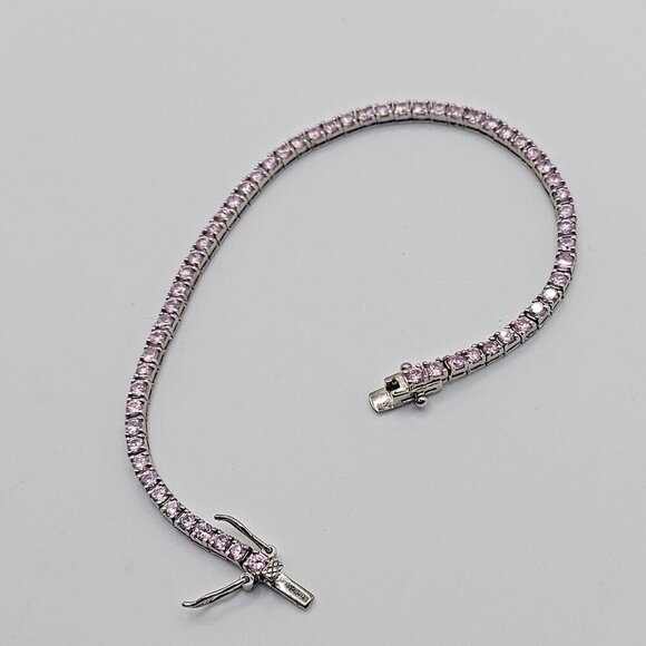 Pink CZ tennis bracelet Sterling Silver marked 925 and ADI 60 stones - Picture 3 of 14